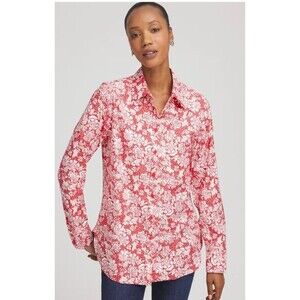 Chico's No Iron Stretch Long Sleeve Button Shirt Sz 8 (1) Folklore Floral EUC